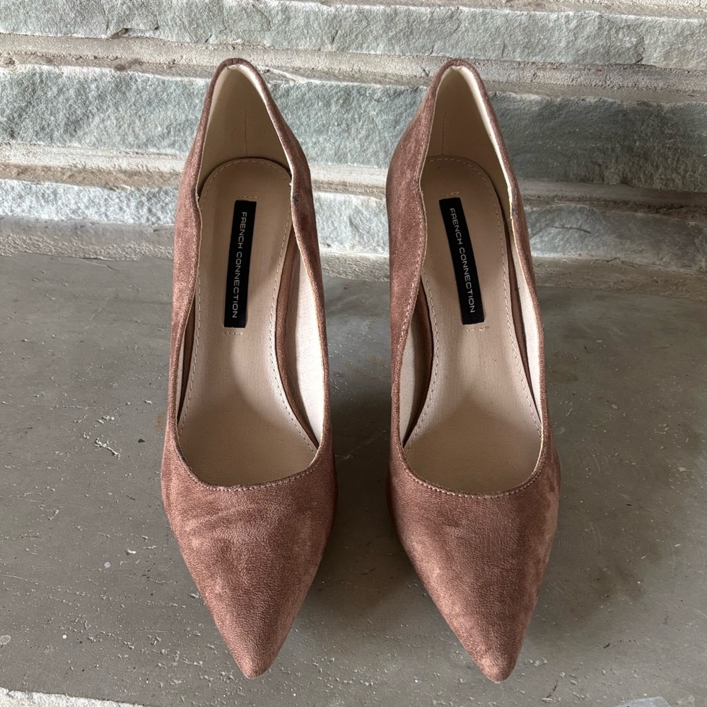 French Connection Vegan Suede Scalloped Edge Heels